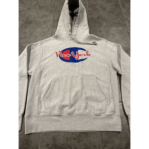 Vintage Men’s Champion Reverse Weave Hoodie Sweatshirt Medium Grey New York NY - Picture 3 of 8
